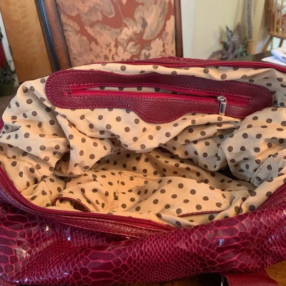 Beautiful red alligator look purse with metal and stones and studs. - Picture 5 of 6